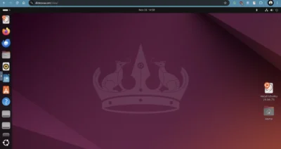 A browser showing the URL distrosea.com. In the shown tab is a full version of Ubuntu with its dock icons down the left-hand side. Two icons can be seen on the home screen called Install Ubuntu 24.04LTS and a Home icon.