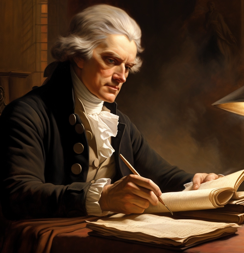 Thomas Jefferson studying at a desk