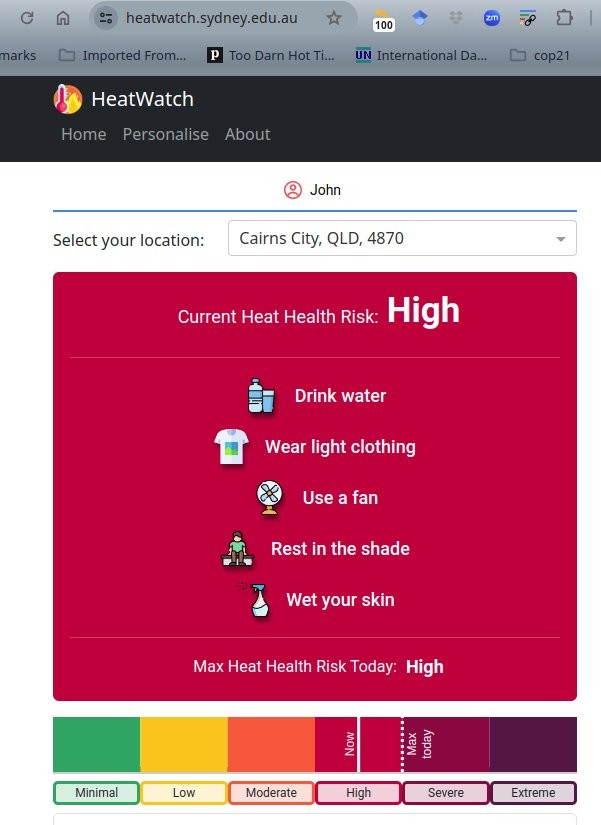 Heat health risk assessment is high for Cairns on Sunday 28 January