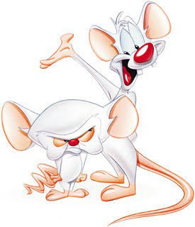 Two cartoon white mice. One has an enlarged head and looks vaguely sinister, the other is taller and has a goofy expression.