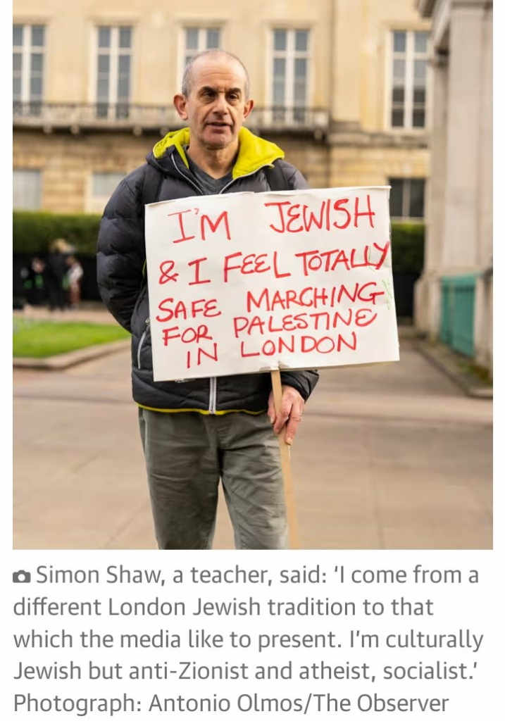  Simon Shaw, a teacher, said: 'l come from a different London Jewish tradition to that which the media like to present. I'm culturally Jewish but anti-Zionist and atheist, socialist.’ Photograph: Antonio Olmos/The Observer 