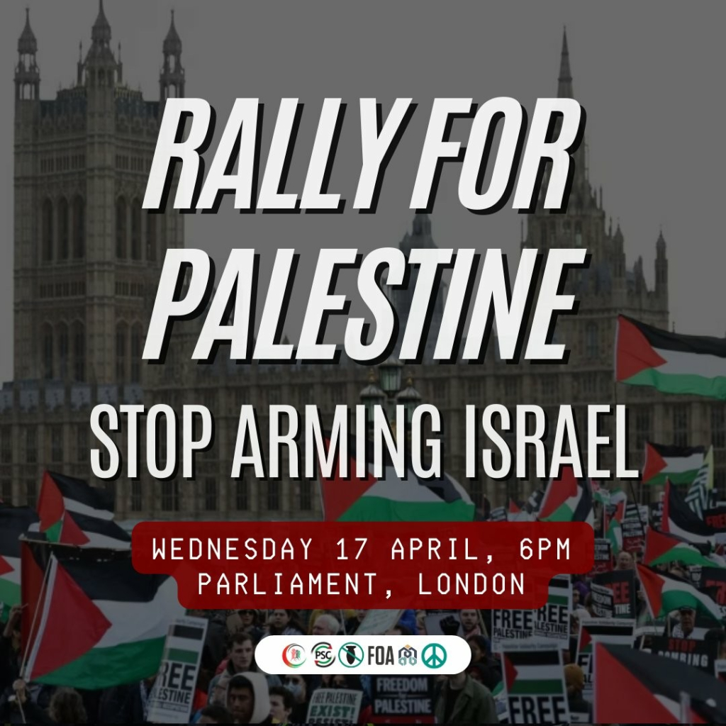 Rally For Palestine outside Houses of Parliament London tomorrow from 6pm