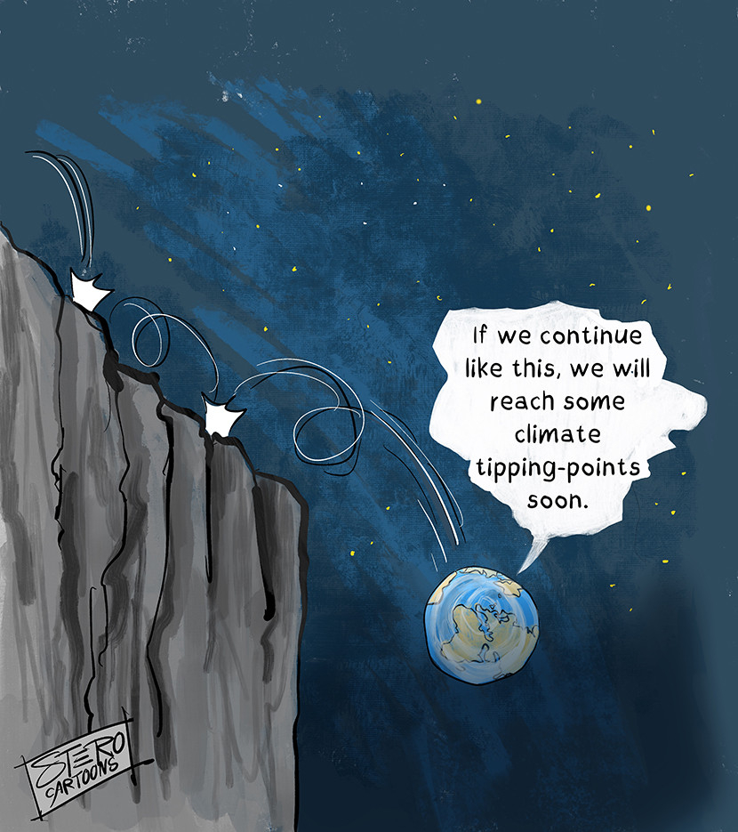 Cartoon:
Earth: If we continue like this, we will reach some climate tipping-points soon.