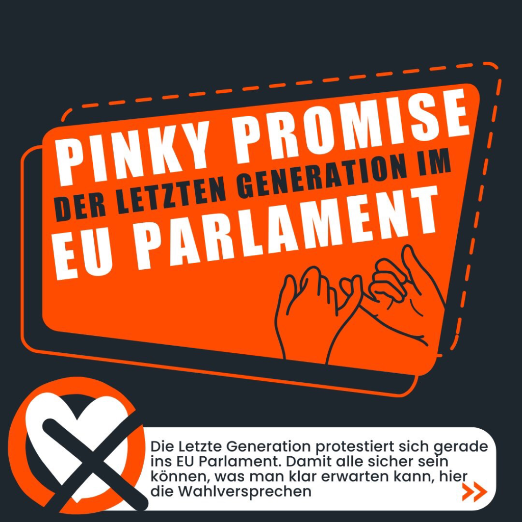 PINKY PROMISE DER LETZTEN GENERATION IM EU PARLAMENT Damit alle sicher sein können, was man klar erwarten kann, hier die Wahlversprechen: