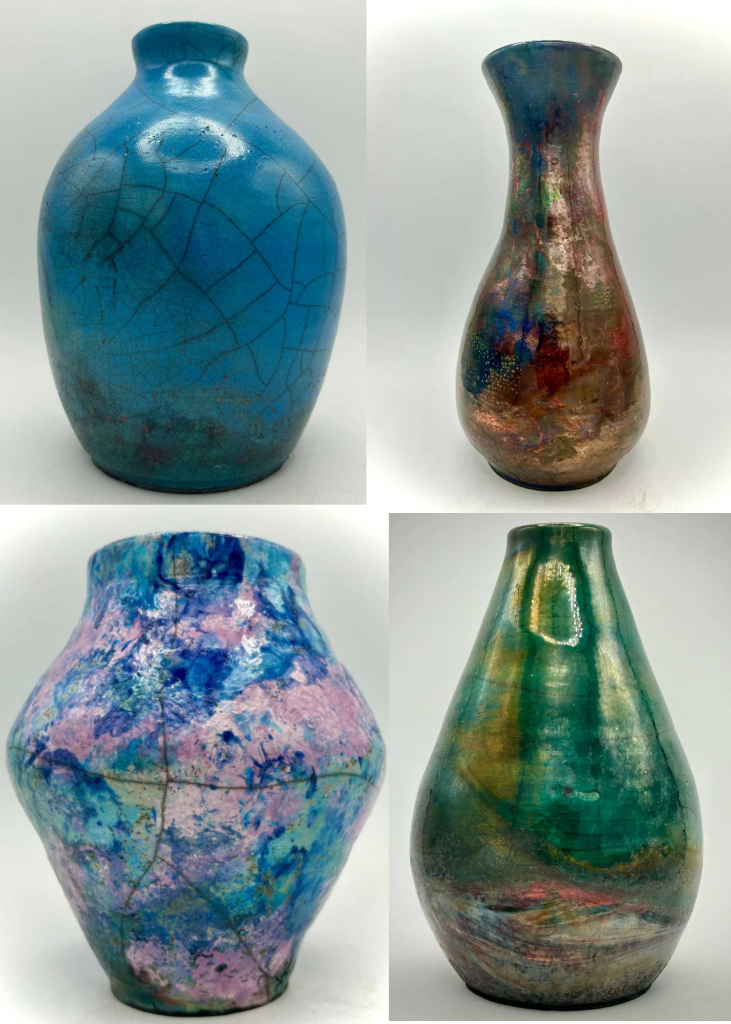 Four of the raku vases available on my site.