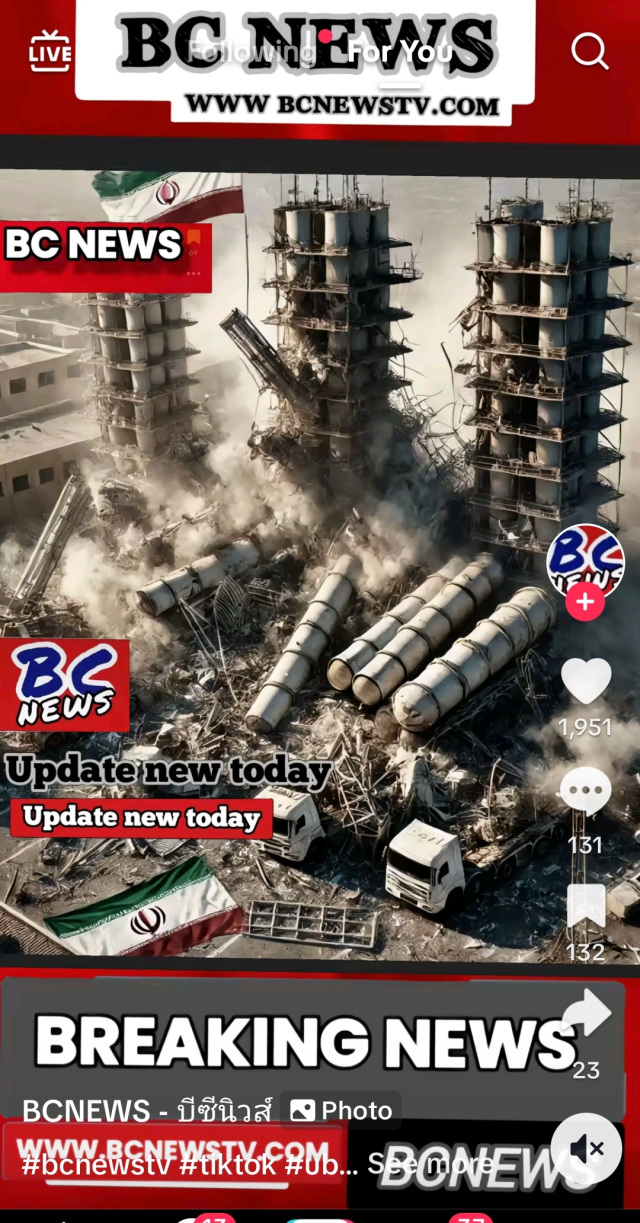 Screen capture of destroyed S-300 air defense systems with Iranian flag over the rubbles. 
From the new fake news site BCNEWS