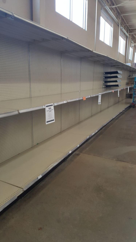 Empty shelves as panicked shoppers stocked up on everything they could get before a National Lockdown was issued in a desperate attempt to stop the spread of Covid.