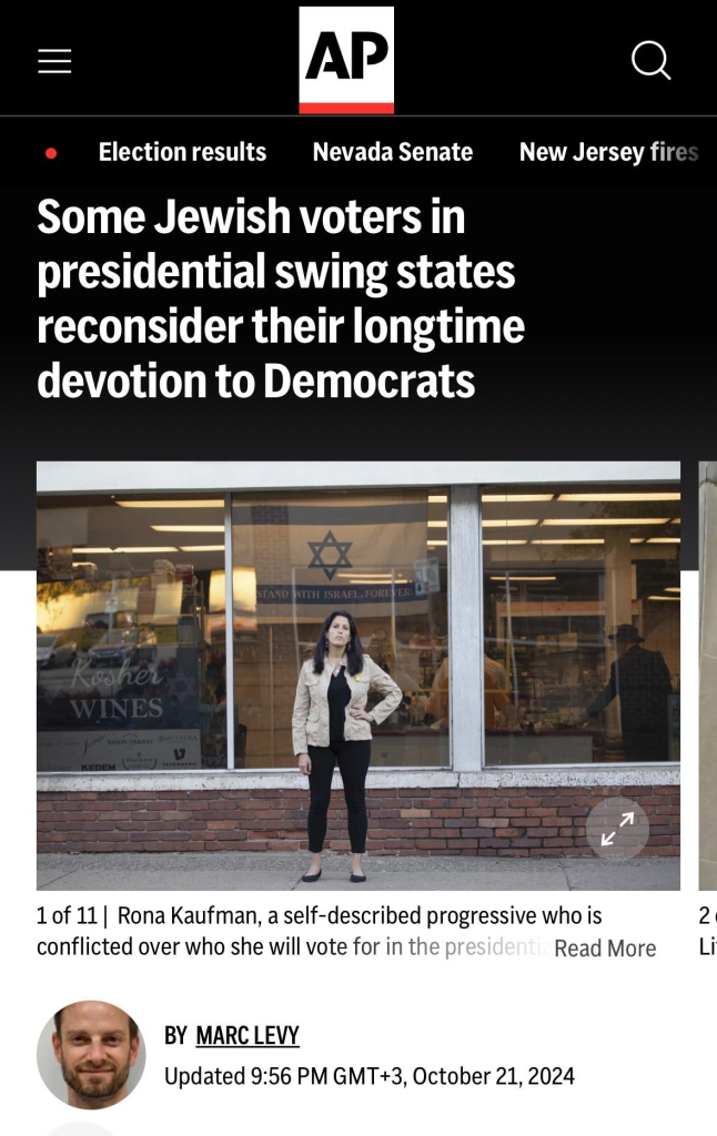 AP from October: “Some Jewish voters in presidential swing states reconsider their longtime support for Democrats”