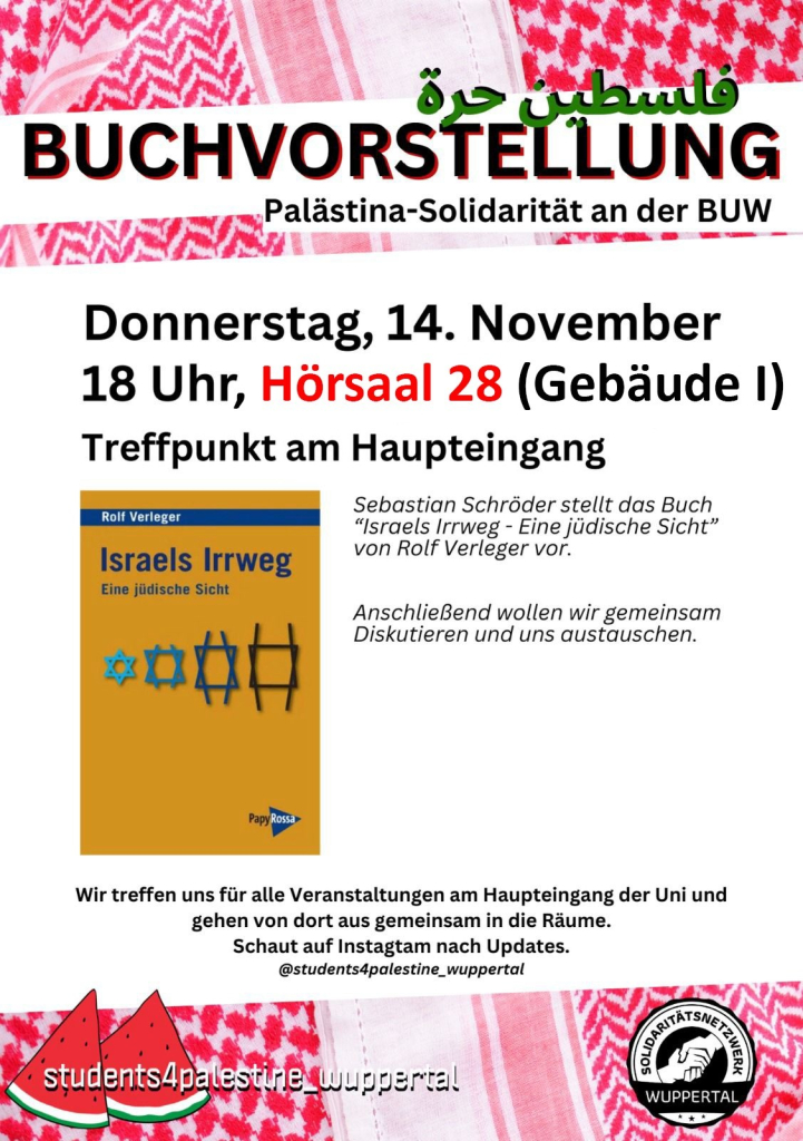 Lesung und Diskussion #rolfverleger Israels Irrweg Flyer screenshot