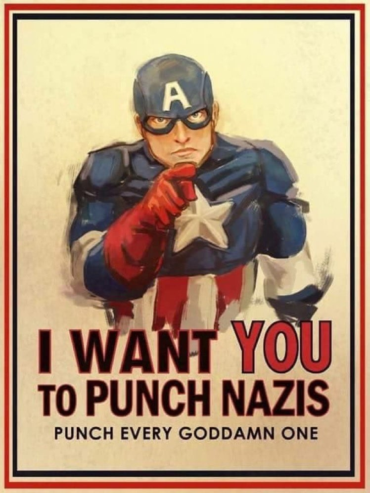 Captain America says "I want YOU to punch jazis. Punch every goddamn one"