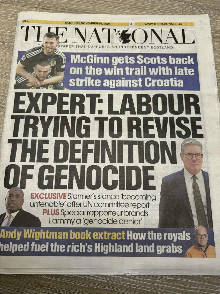 THE Labour UK Government is going beyond genocide denial and attempting to revise its definition in its refusal to accept Israel is committing such an act in Gaza, a Middle East expert has said.
Earlier this week, Prime Minister Keir Starmer said he does not believe a genocide is being committed in the region despite being “well aware” of its definition.
In response to a question from MP Ayoub Khan in the Commons about atrocities being committed in Gaza, Starmer said: “I'm well aware of the definition of genocide, and that is why I've never described this as and referred to it as genocide.”
Richard McNeil-Willson, who lectures in the Islamic and Middle Eastern studies department at Edinburgh University, said Starmer’s position on Gaza is becoming “politically untenable” after a UN special committee report said the policies and practices carried out by Israel are “consistent with the characteristics of genocide”. 
Foreign Secretary David Lammy last month claimed that the term genocide referred to “when millions of people lost their lives in crises like Rwanda, the Second World War in the Holocaust” and that using it to describe Gaza “now undermines [its] seriousness”.
McNeill-Wilson (below) said Labour are engaging in an “incredibly dangerous” approach in not only denying genocide but attempting to “redefine the nature of what genocide is”.