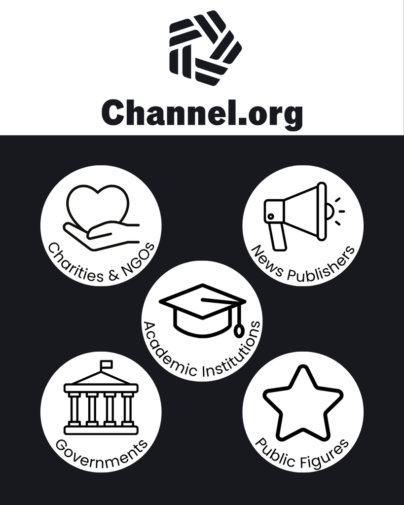 A graphic showing five highlighted organisations. They are Charities & NGOs, News Publishers, Academic Institutions, Governments, Public Figures