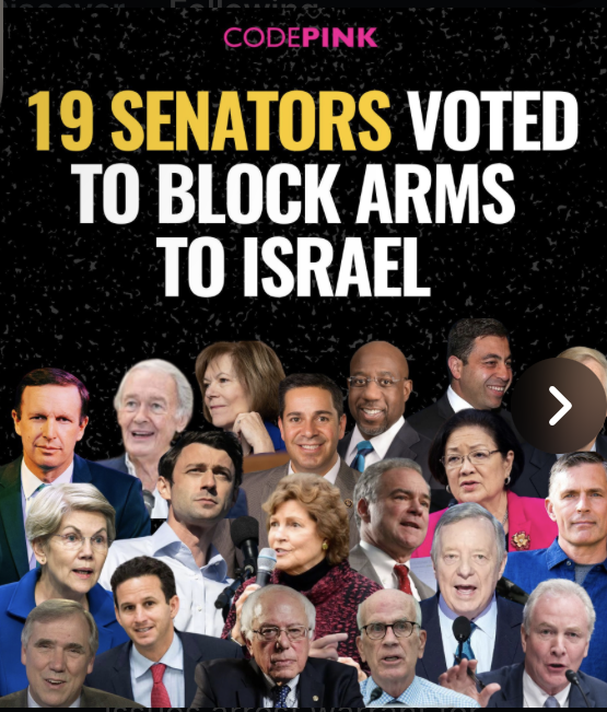 Thank you from Code Pink to 19 senators opposed to additional arms
funding 