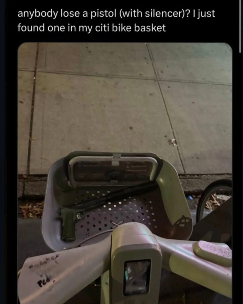 Citibike with pistol in basket