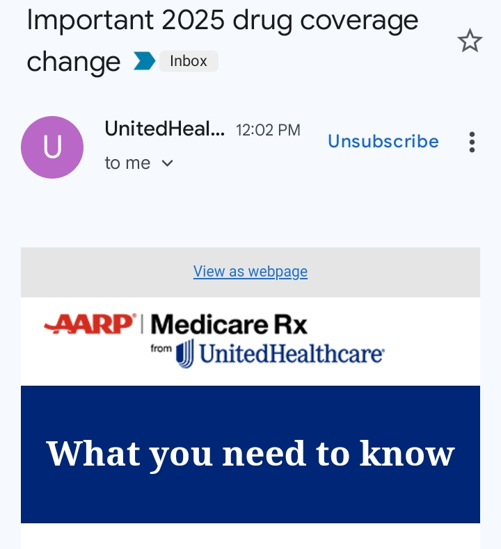 AARP Medicare Rx, changes to your 2025 drug plan email