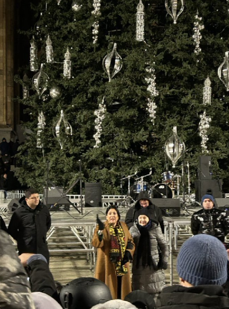 Salome Zourabichvilli addressing a crowd in Tbilisi, Georgia.