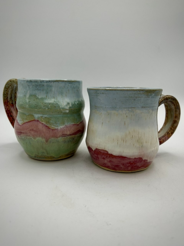 A set of 'Sky Mugs', they are multicoloured, great for strong coffee, tea or cocoa.