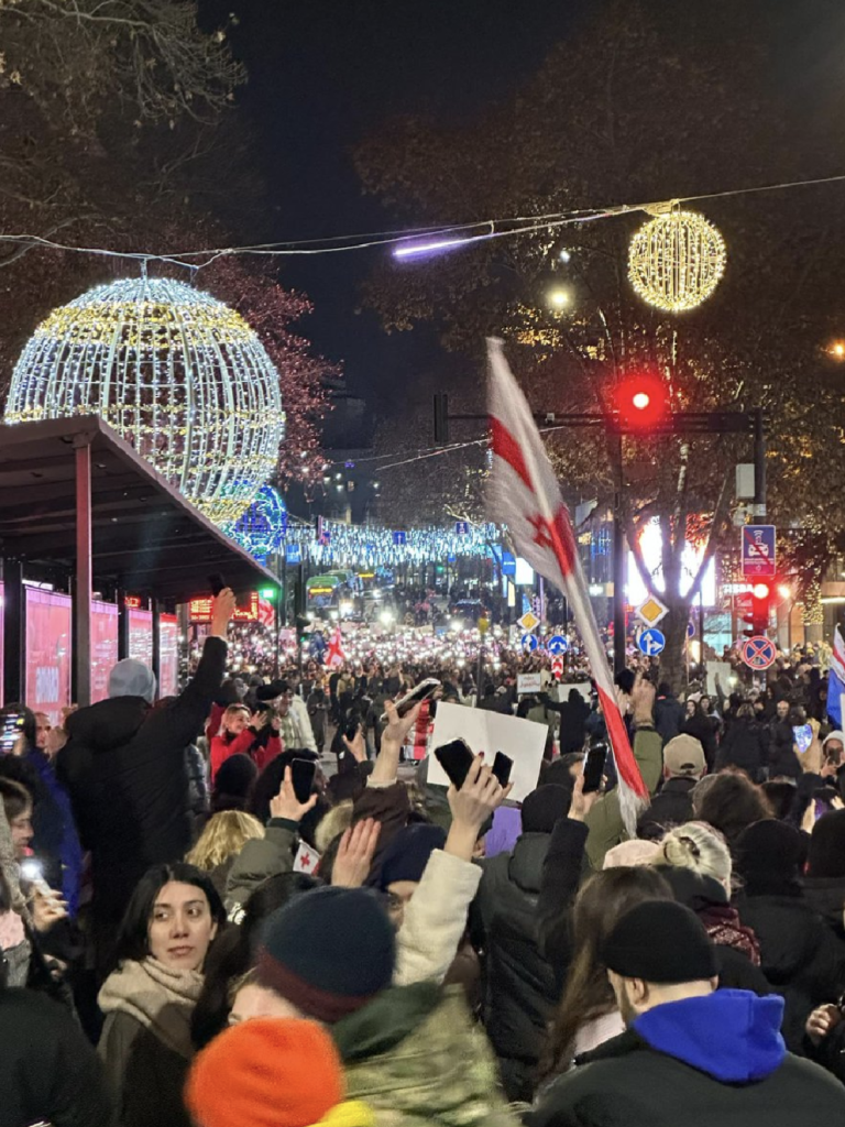 Protestors on the streets of Tbilisi, Georgia.