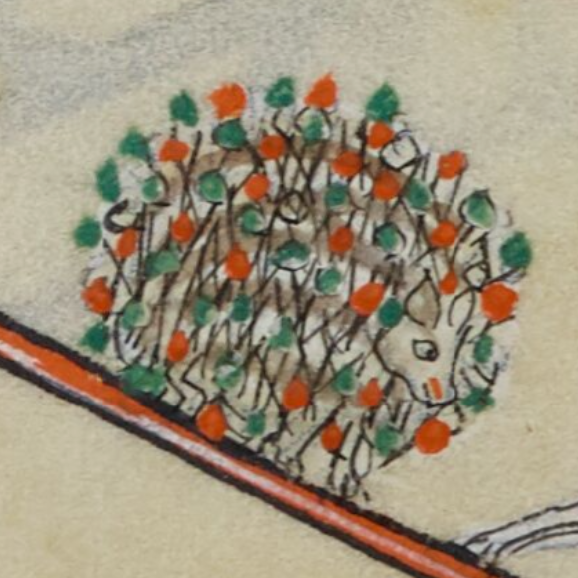 "Christmas hedghog" - detail of an illustration from a medieval illuminated manuscript, hedgehog with red and green round fruits on its quills

Metz, Bibliothèque municipale, 1588 f. 72v
https://bvmm.irht.cnrs.fr/mirador/index.php?manifest=https://bvmm.irht.cnrs.fr/iiif/23851/manifest
https://www.flickr.com/photos/bmmetz/12497461423/in/album-72157640916985905/