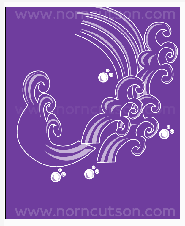 WORK IN PROGRESS: Purple waves and white bubbles on a purple background.