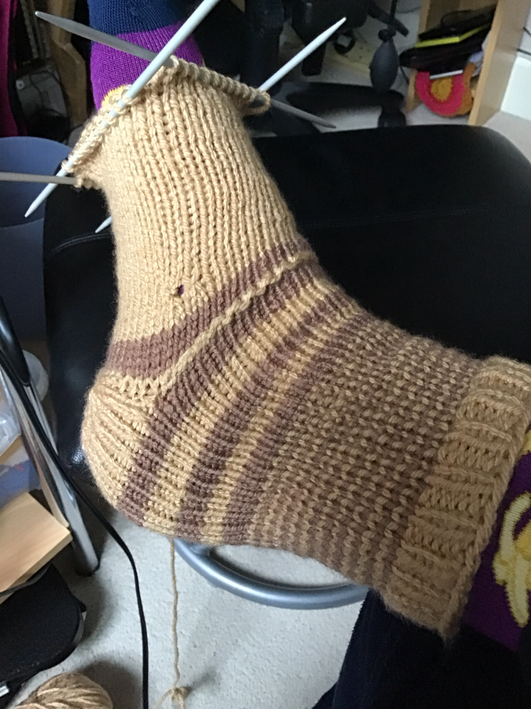 Heel turn on a pair of knitted,socks