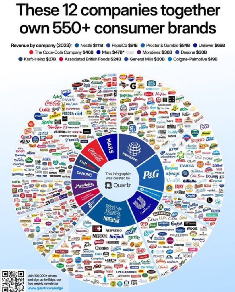 12 companies and their subsidiaries 

12 companies together own 550+ consumer brands