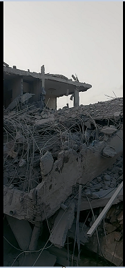 Rubble; what remains of Ramy's home which was completely destroyed.