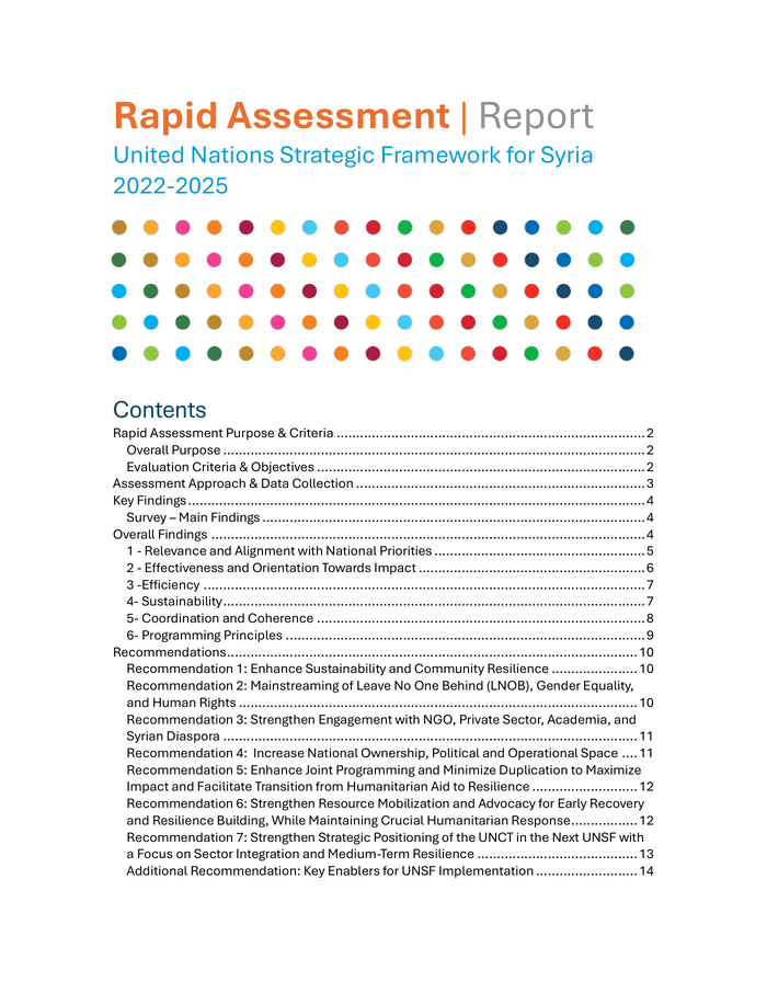 Rapid Assessment Report | United Nations Strategic Framework for Syria 2022-2025 [EN/AR] - Syrian Arab Republic