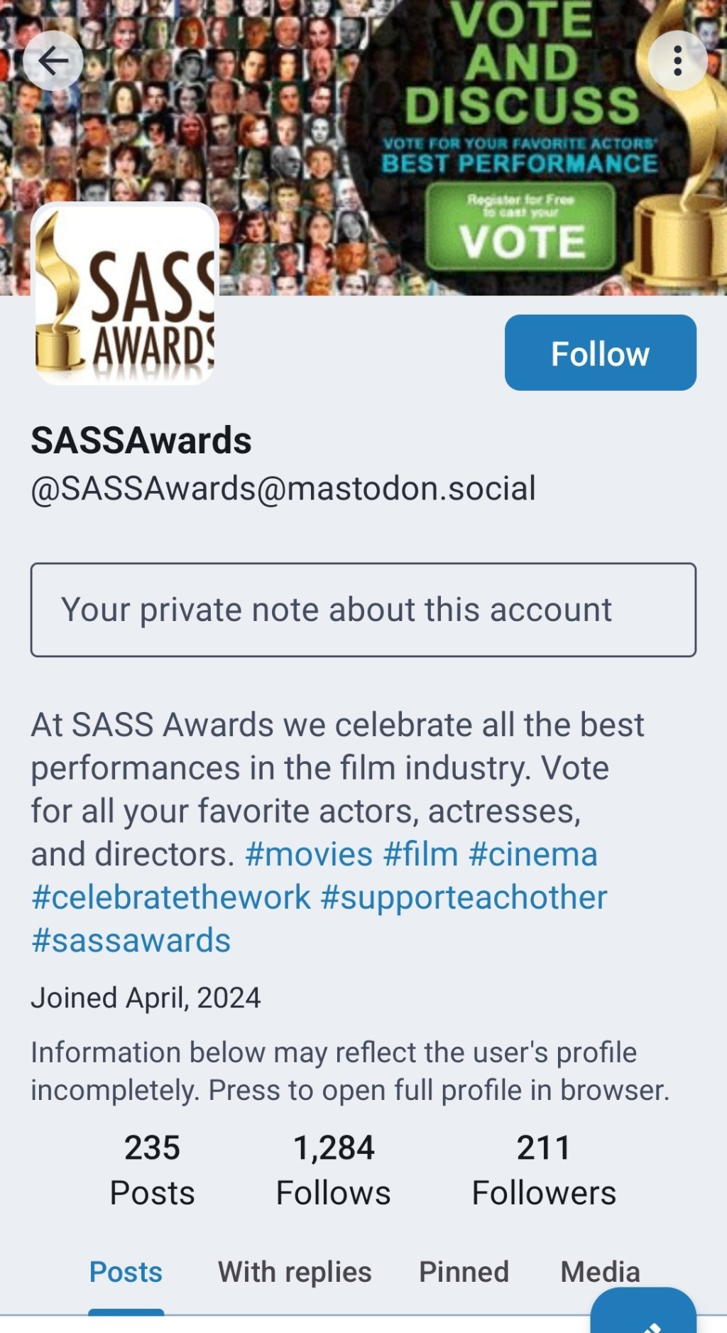 Film industry award account at masto social