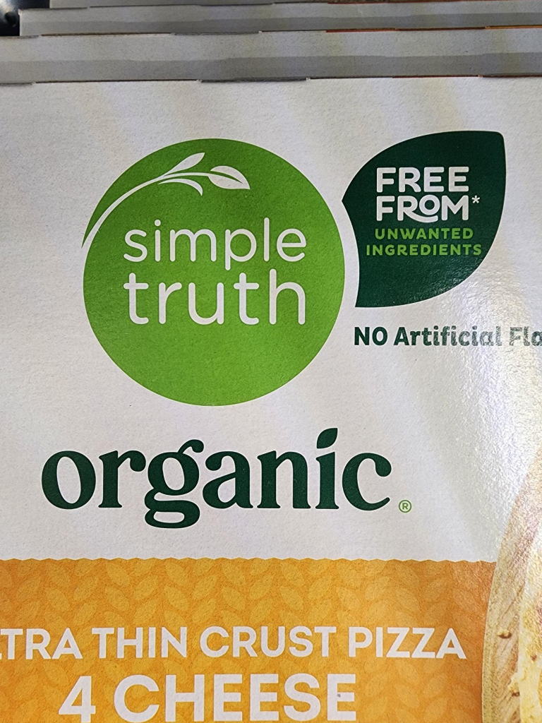 the simple truth logo on a frozen pizza box