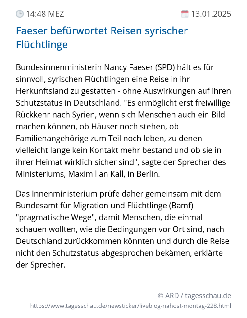 Screenshot eines tagesschau Liveblog Eintrags.