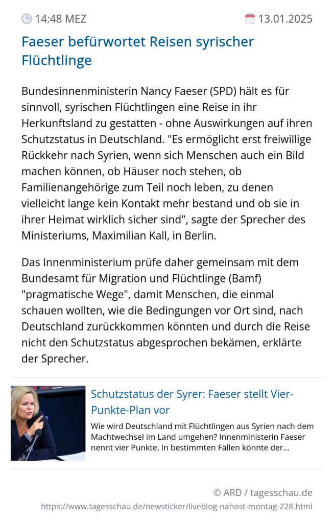 Screenshot eines tagesschau Liveblog Eintrags.