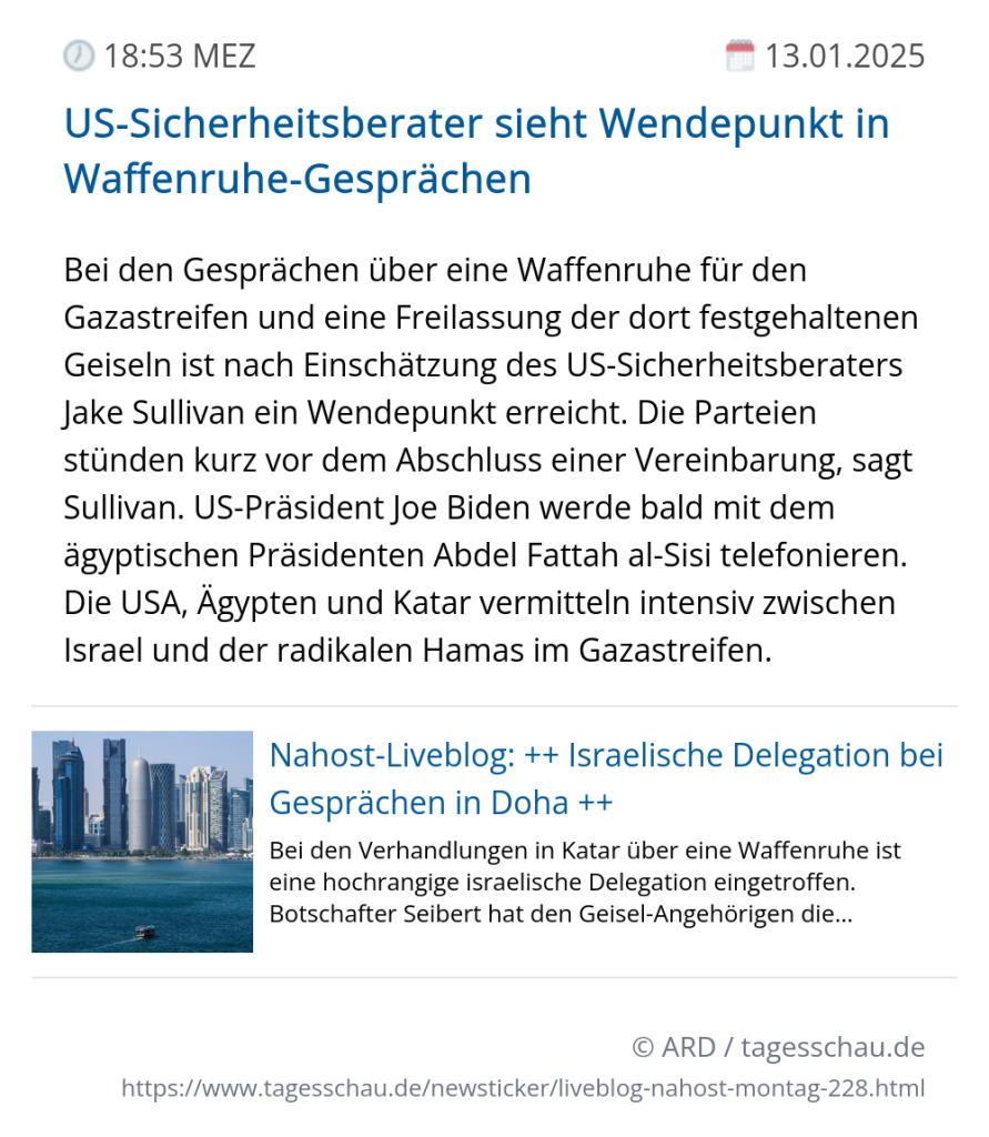 Screenshot eines tagesschau Liveblog Eintrags.