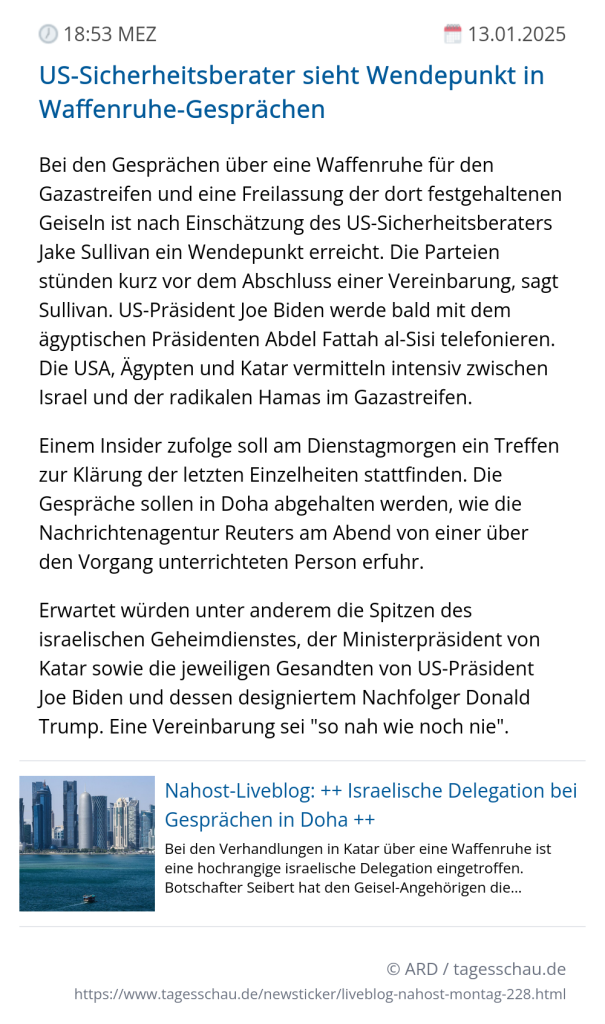 Screenshot eines tagesschau Liveblog Eintrags.