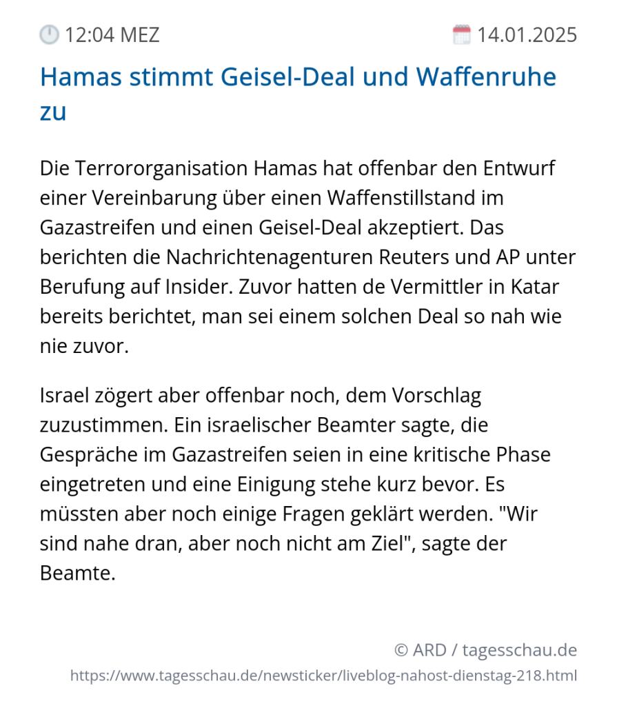 Screenshot eines tagesschau Liveblog Eintrags.