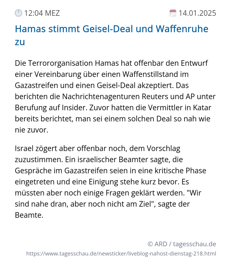 Screenshot eines tagesschau Liveblog Eintrags.