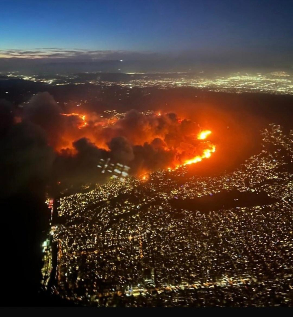 LA on fire at night