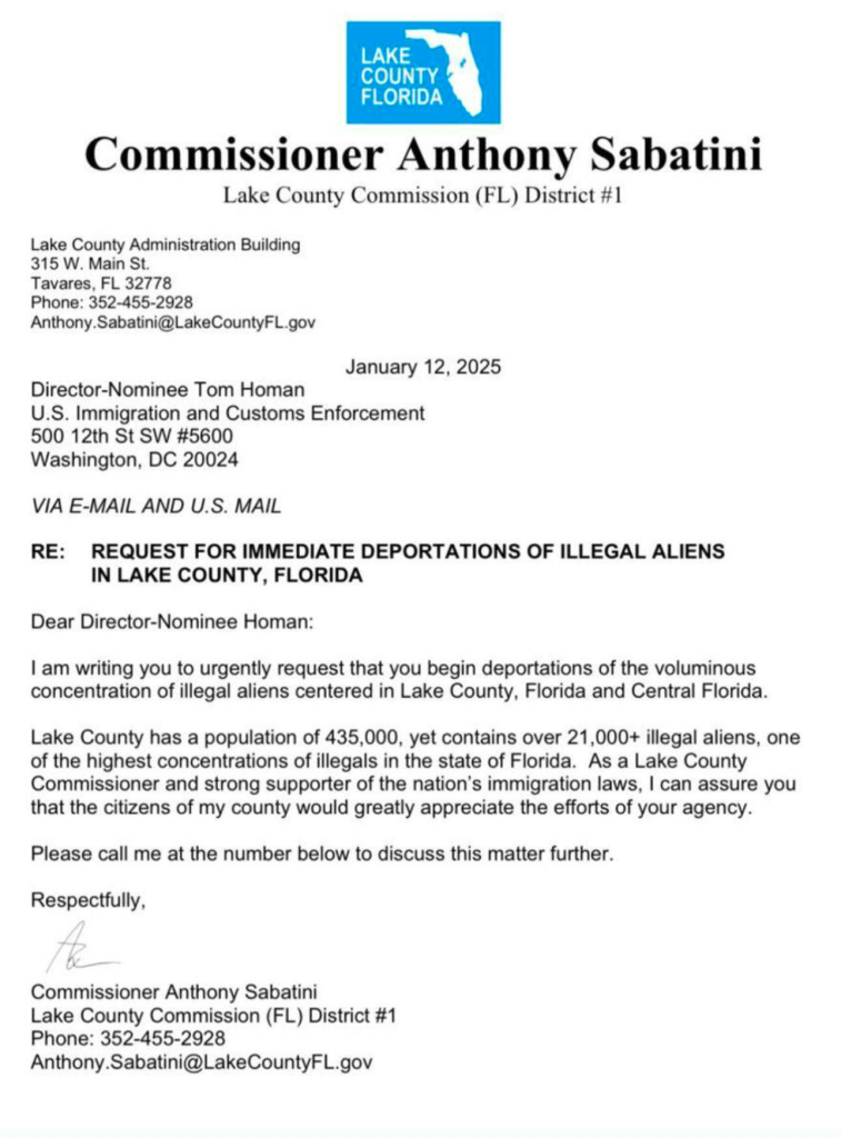 Lake County Commission request to ICE for mass deportation of Central Florida Latino folks