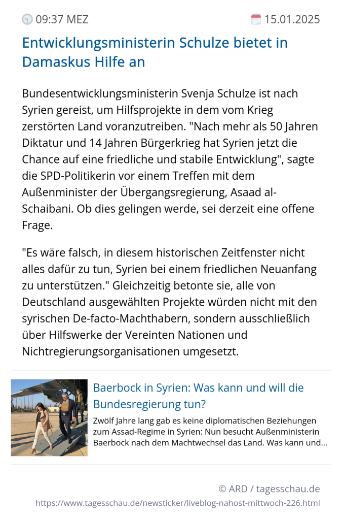 Screenshot eines tagesschau Liveblog Eintrags.