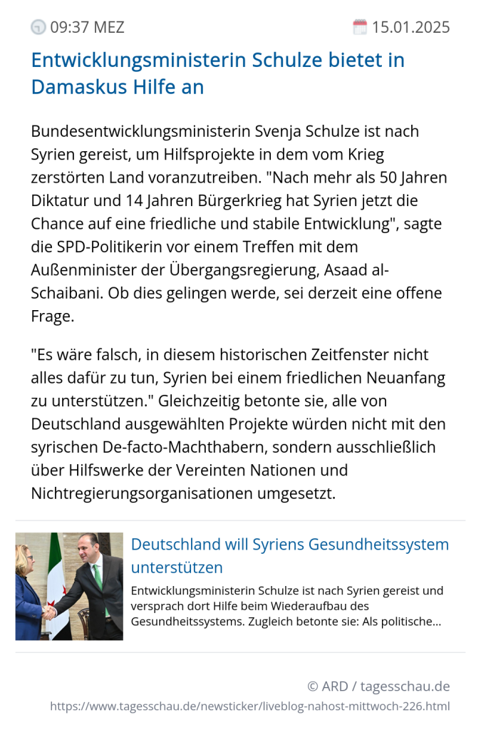 Screenshot eines tagesschau Liveblog Eintrags.