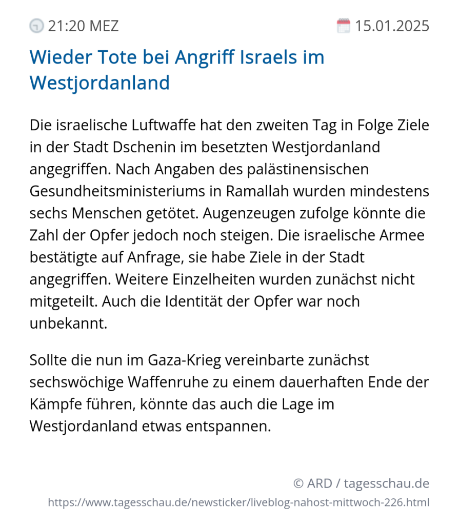 Screenshot eines tagesschau Liveblog Eintrags.