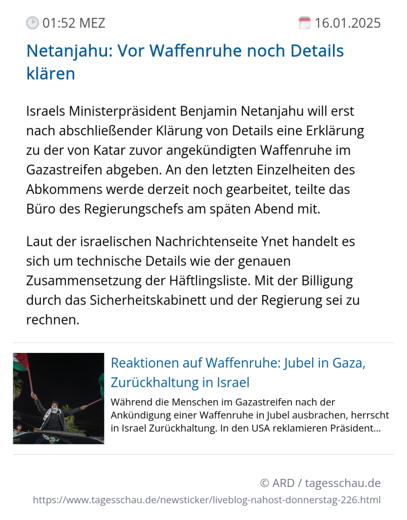 Screenshot eines tagesschau Liveblog Eintrags.