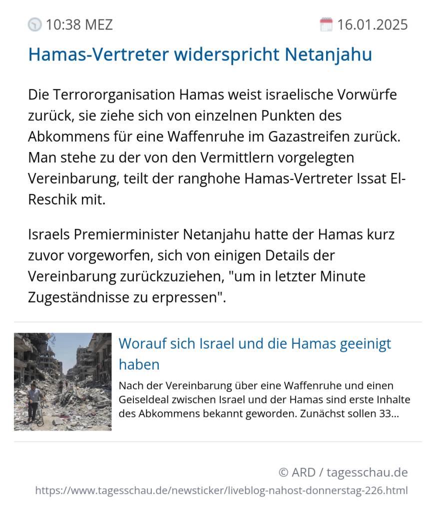 Screenshot eines tagesschau Liveblog Eintrags.