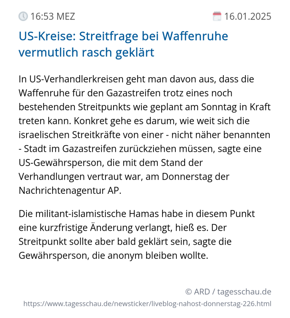 Screenshot eines tagesschau Liveblog Eintrags.