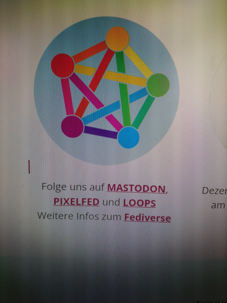 Logo vom fediverse mit links zu Mastodon, pixelfed und loops und einem Link zu infos im Fediverse