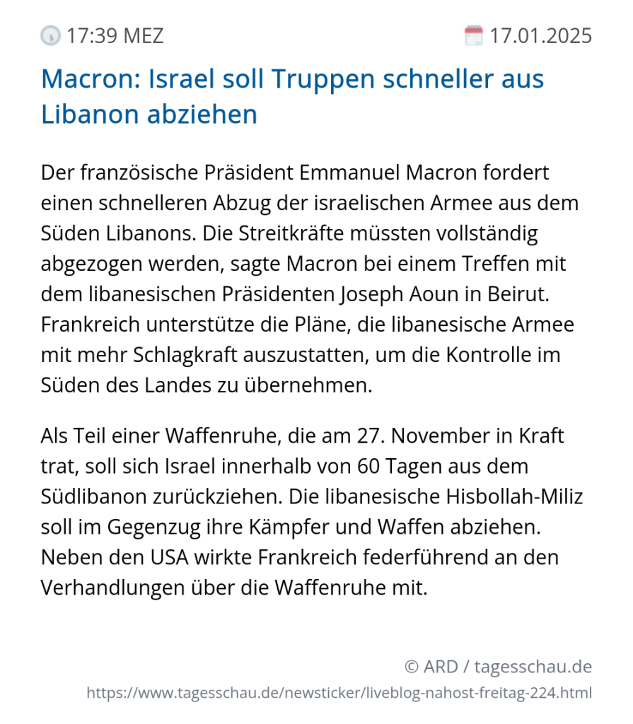 Screenshot eines tagesschau Liveblog Eintrags.