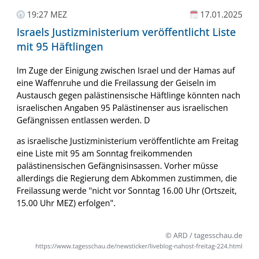 Screenshot eines tagesschau Liveblog Eintrags.