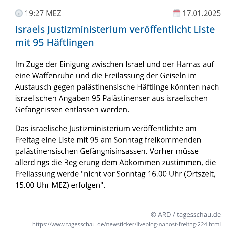 Screenshot eines tagesschau Liveblog Eintrags.