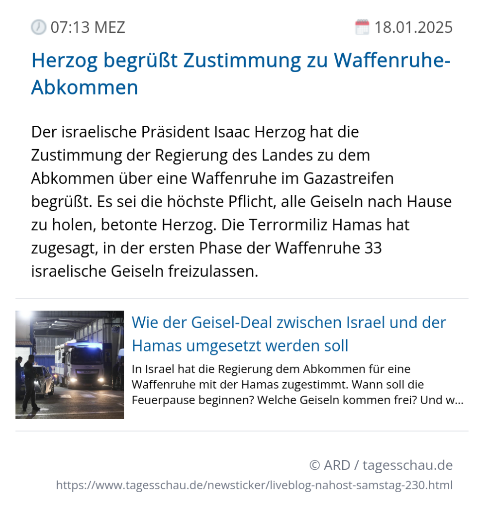 Screenshot eines tagesschau Liveblog Eintrags.