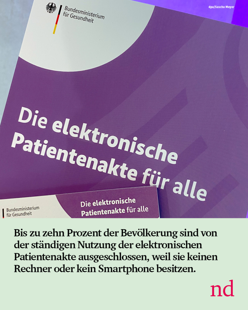 Bis zu zehn Prozent der Bevölkerung sind von der ständigen Nutzung der elektronischen Patientenakte ausgeschlossen, weil sie keinen Rechner oder kein Smartphone besitzen.